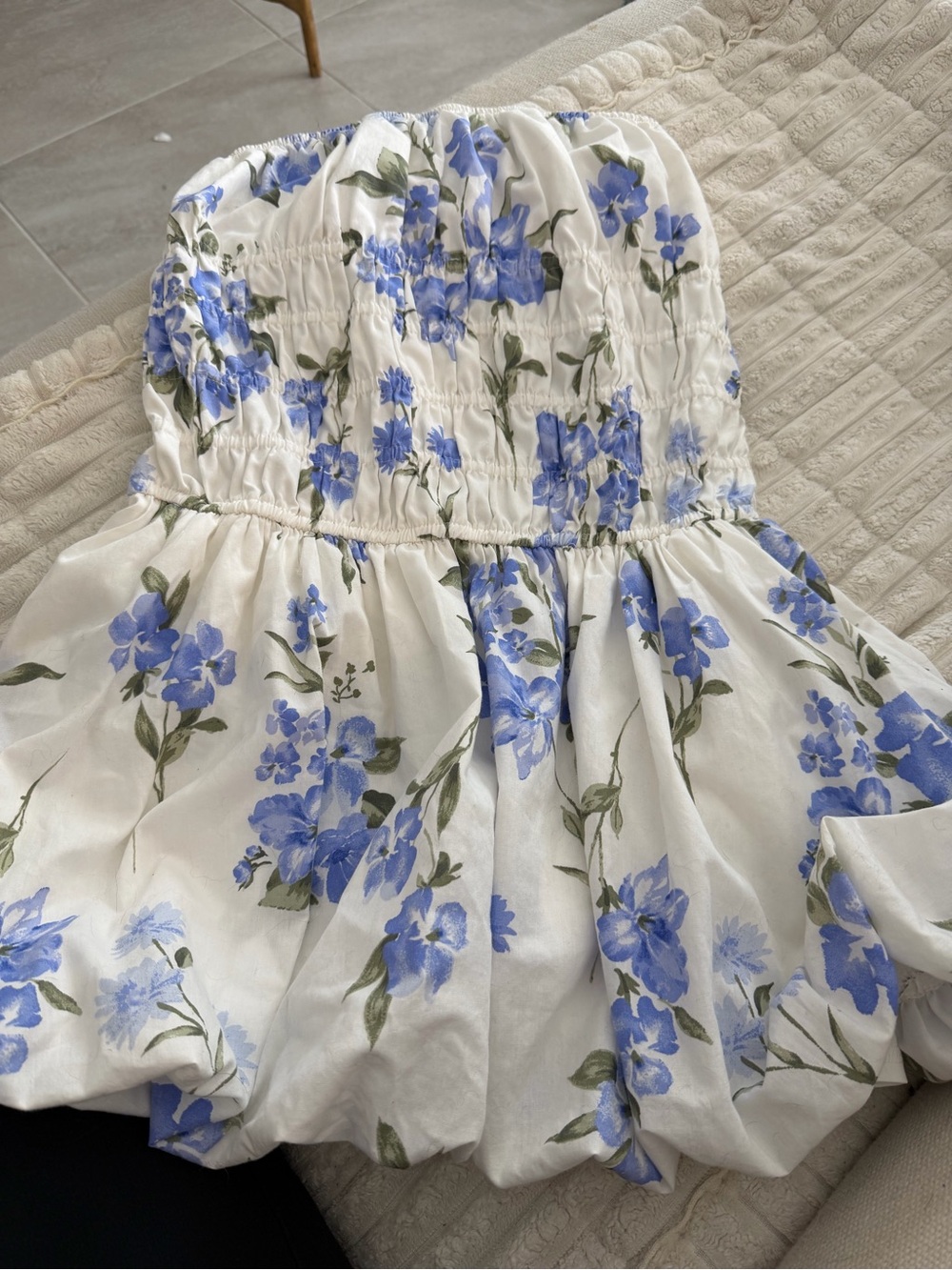 Hollister White Strapless Sundress with Blue Floral Print